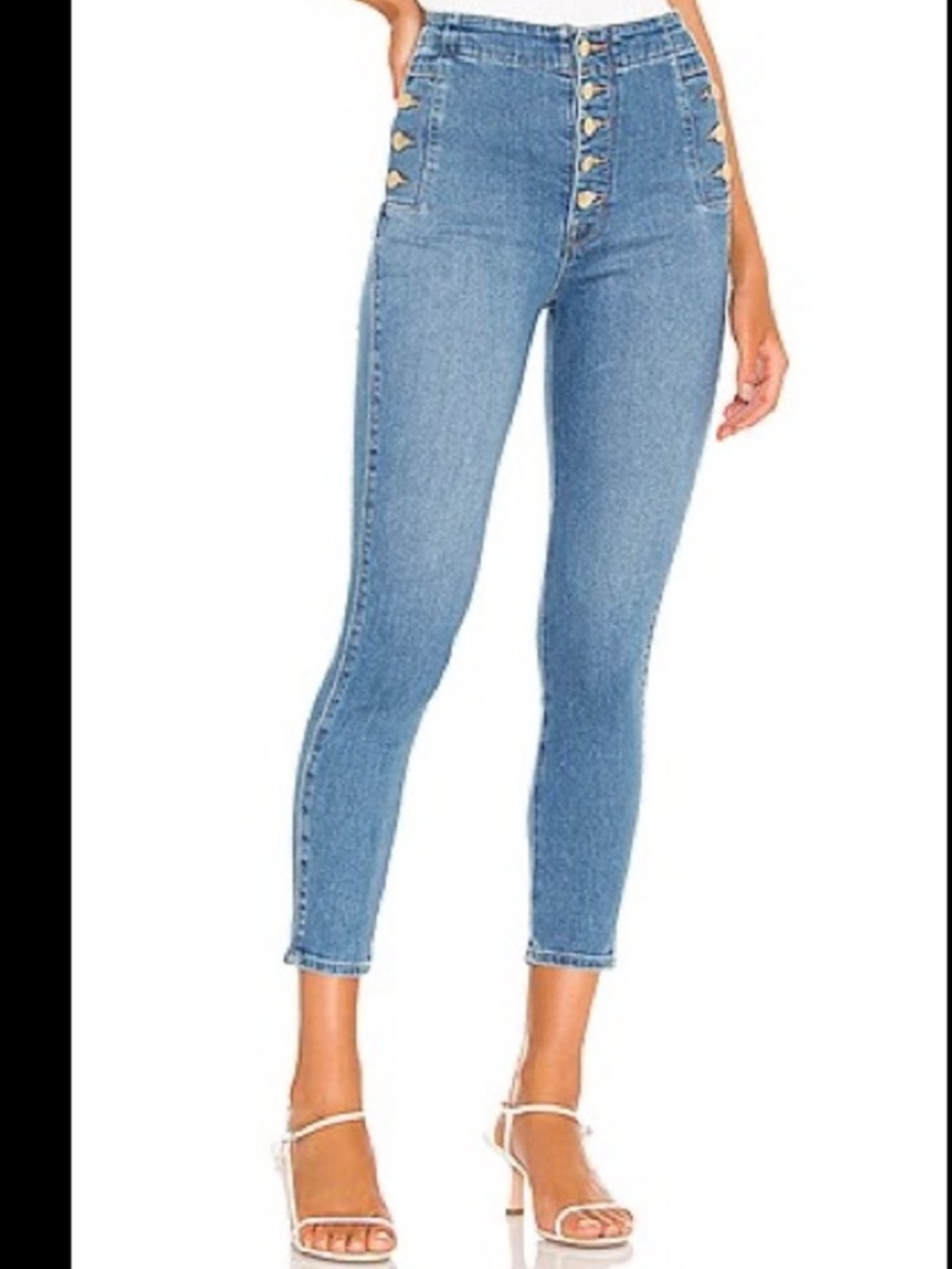 J Brand Natasha Sky High-Rise Light Blue Button-Front Skinny Jeans in Pioneer